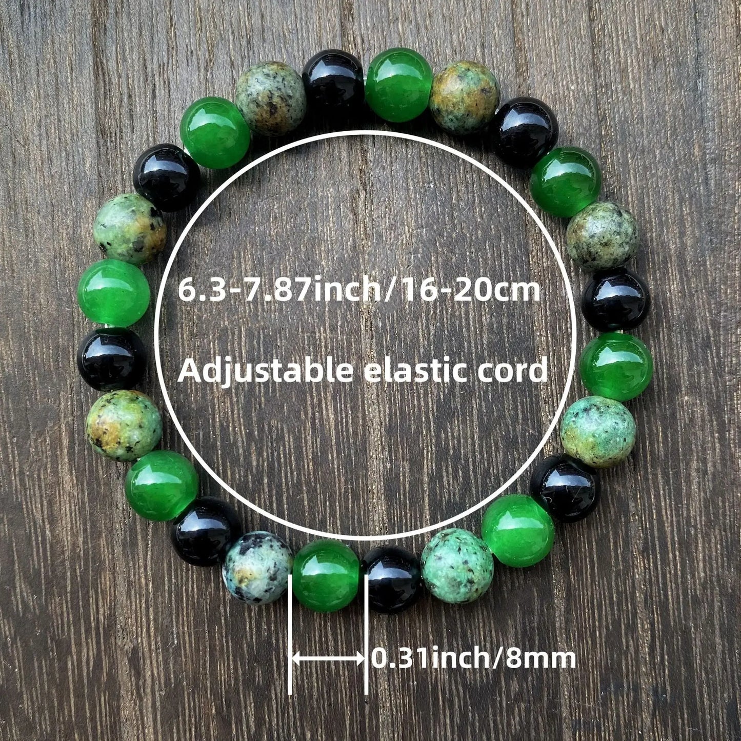 Fashionable 8mm Green Beaded Bracelet - Handmade Elastic Rope Bracelet - GENUINE STONE