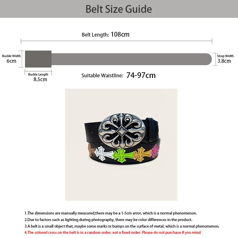 Unisex Luxury Designer Belt for Men and Women with Colorful Cross Wasitband Punk Style Retro Classic 3.8cm Wide Jeans Belt Male