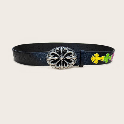 Unisex Luxury Designer Belt for Men and Women with Colorful Cross Wasitband Punk Style Retro Classic 3.8cm Wide Jeans Belt Male