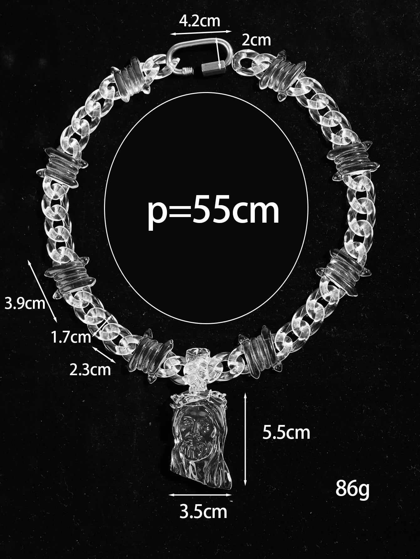 Trendy Transparent Clear Acrylic Big Juese Pendant Necklace for Men Hiphop Brambles Wire Jesus Christ Necklaces Male Jewelry