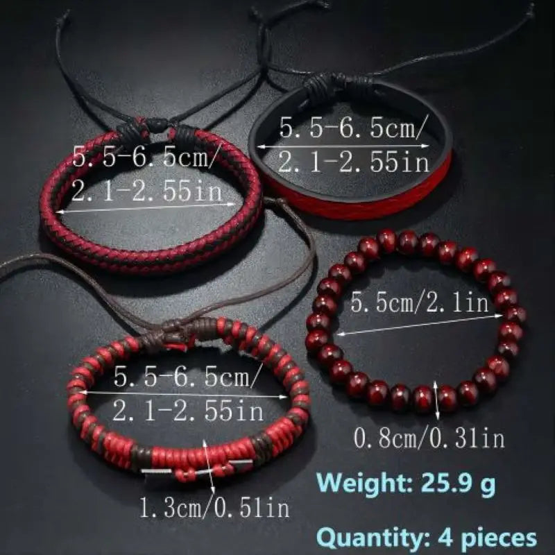 Fashion Vintage Men's Leather Bracelet Cupid's Arrow Wooden Beaded Leather Hand Woven Retro Fashion Bracelets For Men
