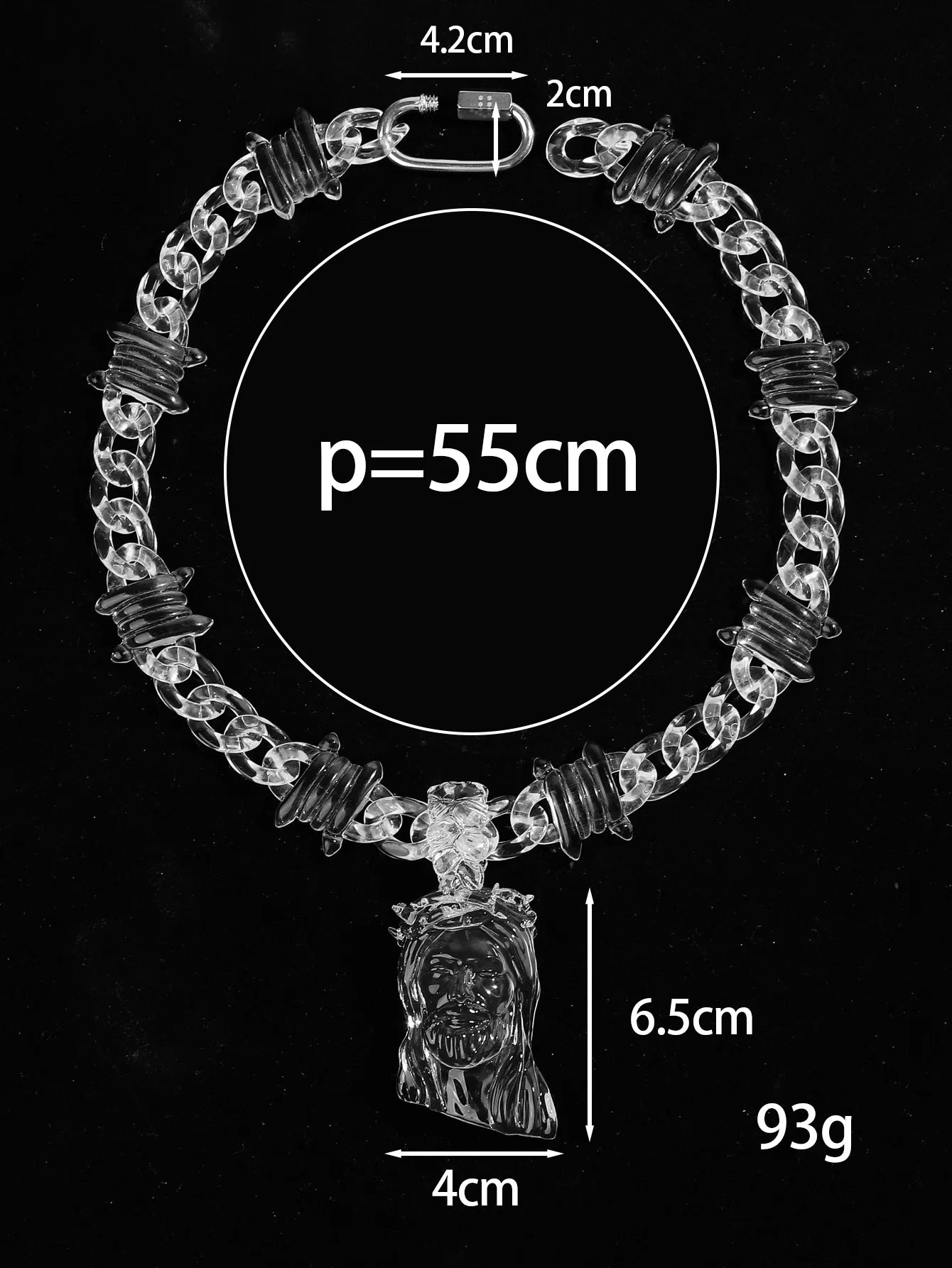 Trendy Transparent Clear Acrylic Big Juese Pendant Necklace for Men Hiphop Brambles Wire Jesus Christ Necklaces Male Jewelry