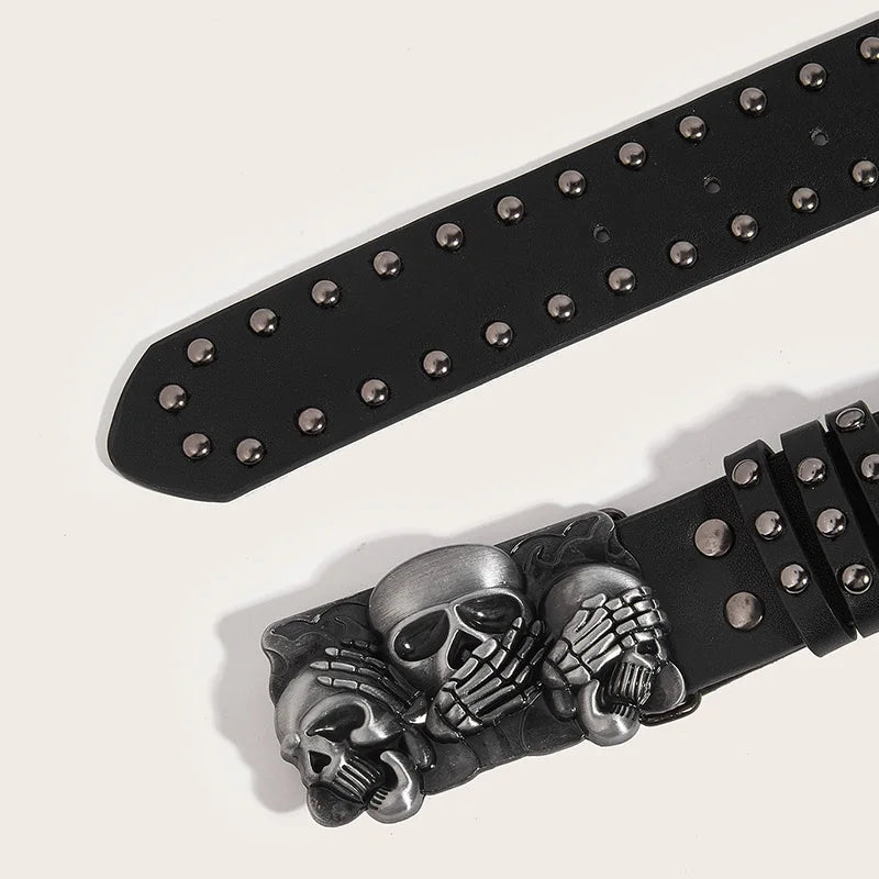 New Belts For Women High Quality Luxury Brand Punk Goth Rivet Black Jeans Unisex Men Belt Paw Skull Buckle Waistband Man