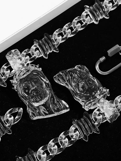 Trendy Transparent Clear Acrylic Big Juese Pendant Necklace for Men Hiphop Brambles Wire Jesus Christ Necklaces Male Jewelry