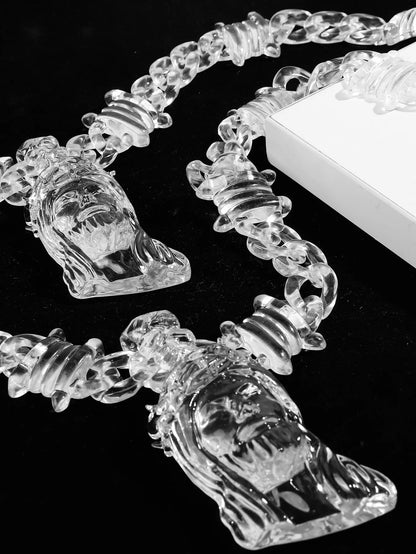 Trendy Transparent Clear Acrylic Big Juese Pendant Necklace for Men Hiphop Brambles Wire Jesus Christ Necklaces Male Jewelry